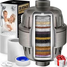20 Stage Shower Filter with Vitamin C E for Hard Water High Output Shower Water Filter to Remove Chlorine and Fluoride 2 Cartridges Included  Con