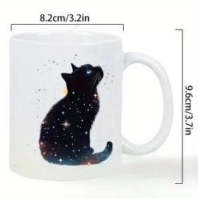 Charming black cat ceramic coffee cup reusable insulation is only perfect for coffee lovers men and women white with colorful starry night design