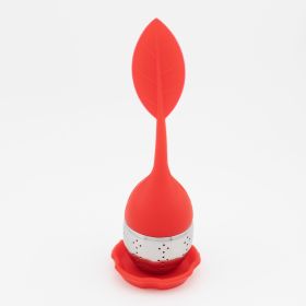 1pc/7pcs Tea Infuser Silicone Handle Stainless Steel Strainer Drip Tray Included - Loose Tea Steeper - Best Tea Infuser For Loose Leaf Or Herbal (Color: 1 Pack Red)